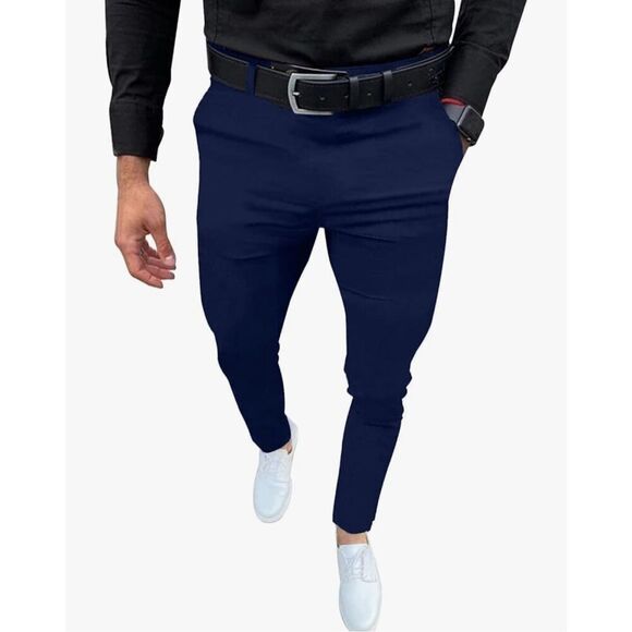 NEW Mens Slim Fit Dress 28” inseam Career Skinny Stretch Pants Golf Pants L - Picture 1 of 6